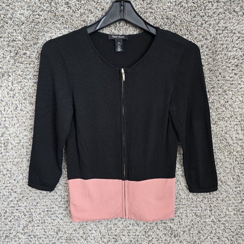 White House Black Market Cardigan Womens XS Black‎ Full Zip Lightweight Ladies